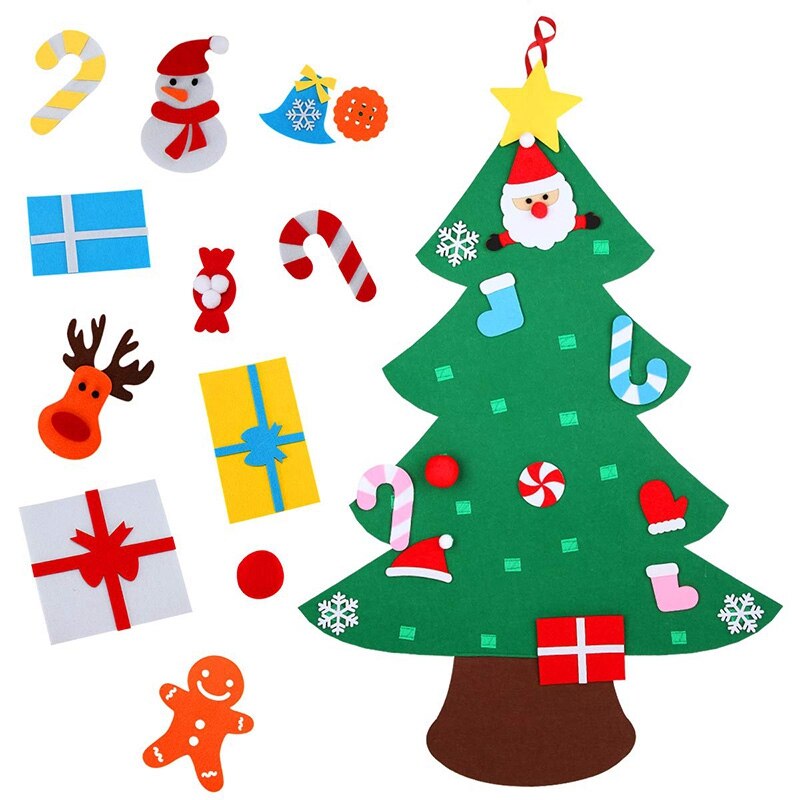 3D Felt Christmas Tree Wall Hanging 3Ft Christmas Tree Set with Ornaments for Kids Xmas DIY Decorations