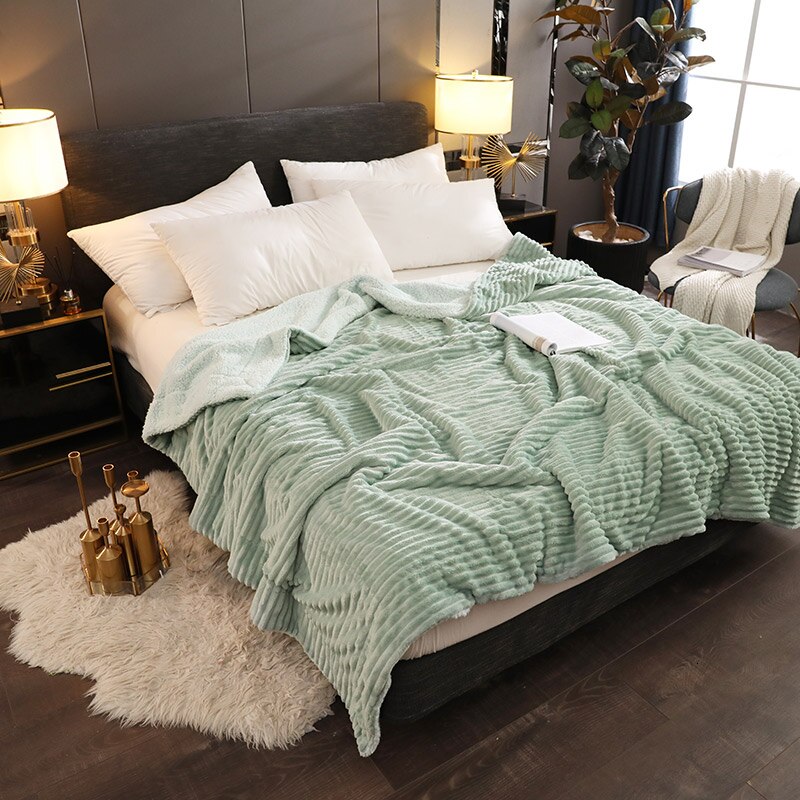 Gestreepte dubbelzijdige dikke deken winter super warme thuis slaapbank sprei luxe koraal fleece kasjmier lakenhoes: Model 9