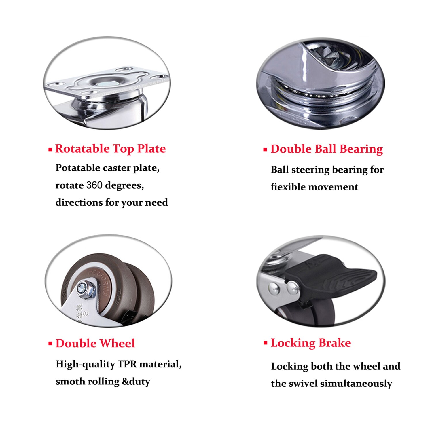 1.5/2 inch 360 Degree Swivel Caster Wheels Heavy Duty Caster Wheels With Double Wheels No Noise Wheels For Carts Workbench