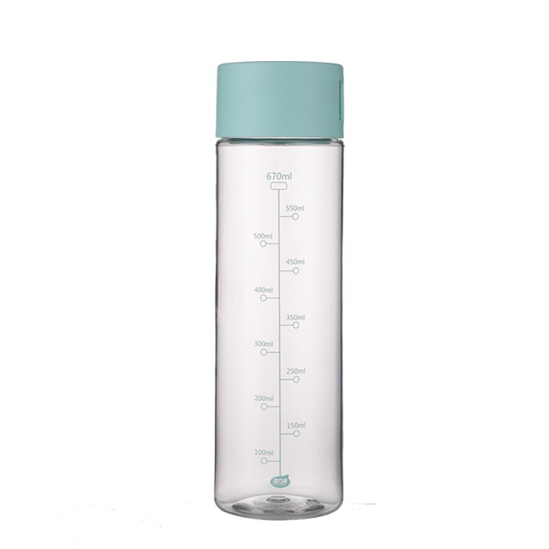 Genomskinlig vattenflaska 670ml plast drinkware turné utomhus sport skola läcksäker tätning gourd klättring bärbara flaskor: Blå (lan se)