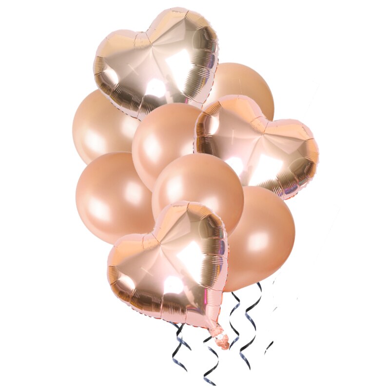 9pcs/lot Heart Aluminum foil balloon Confetti latex balloons For Kids birthday party wedding decoration balloons Baby Shower: rose gold 2