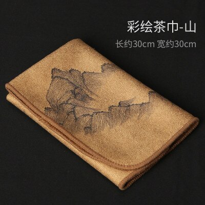 Painted tea cloth tea towel high-end tea towel cloth tablecloth absorbent tea set thick cotton linen Zen cloth pot mat: E
