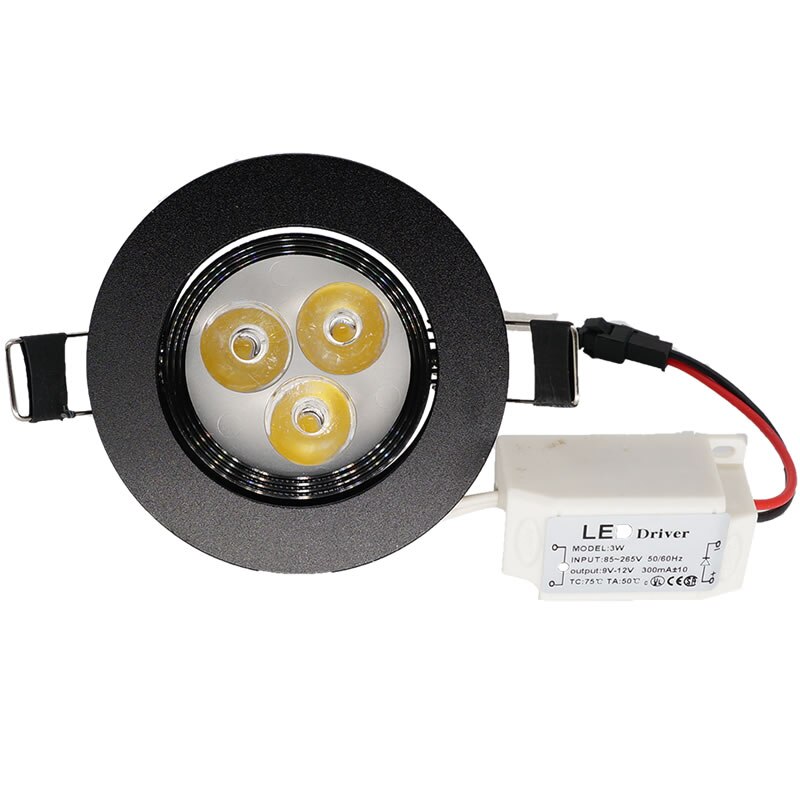 Rund dimbar led-downlight i taket 3w høyeffekts led-chip svart skall  ac85-265v or 12v led-innfelte spotlys lampe ce ul