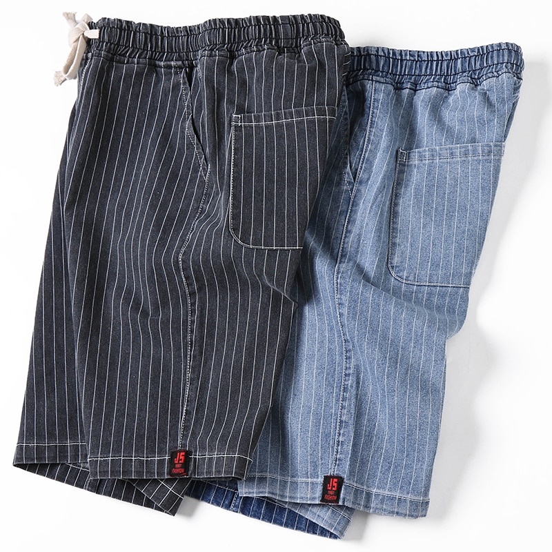 Stor størrelse 7xl shorts herre sommer tynde knælange afslappede shorts herre stribede løse komfortable hjemmeshorts i bomuld