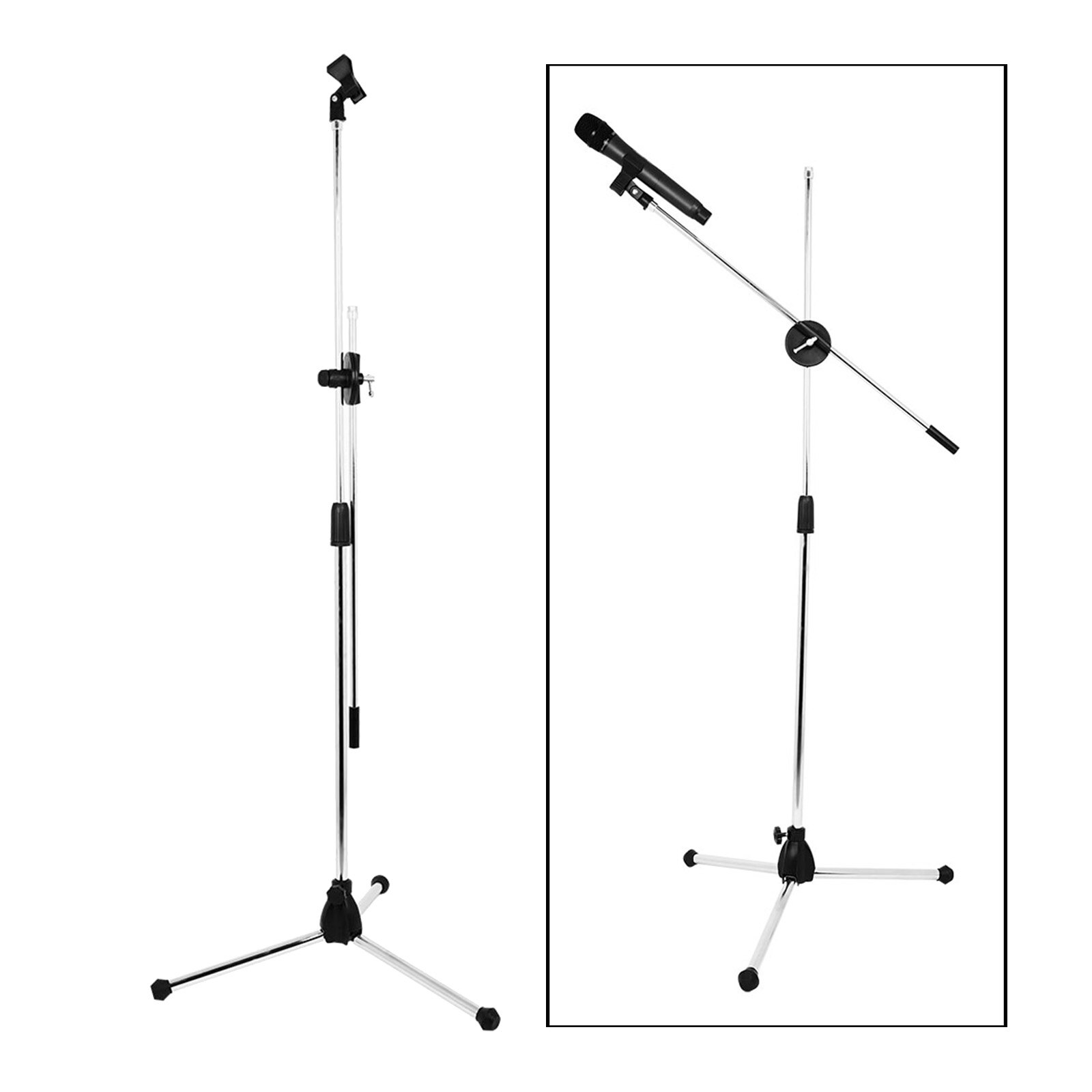 Telescopic Microphone Stand Stage Mic Tripod Holder 2 Mic Clip