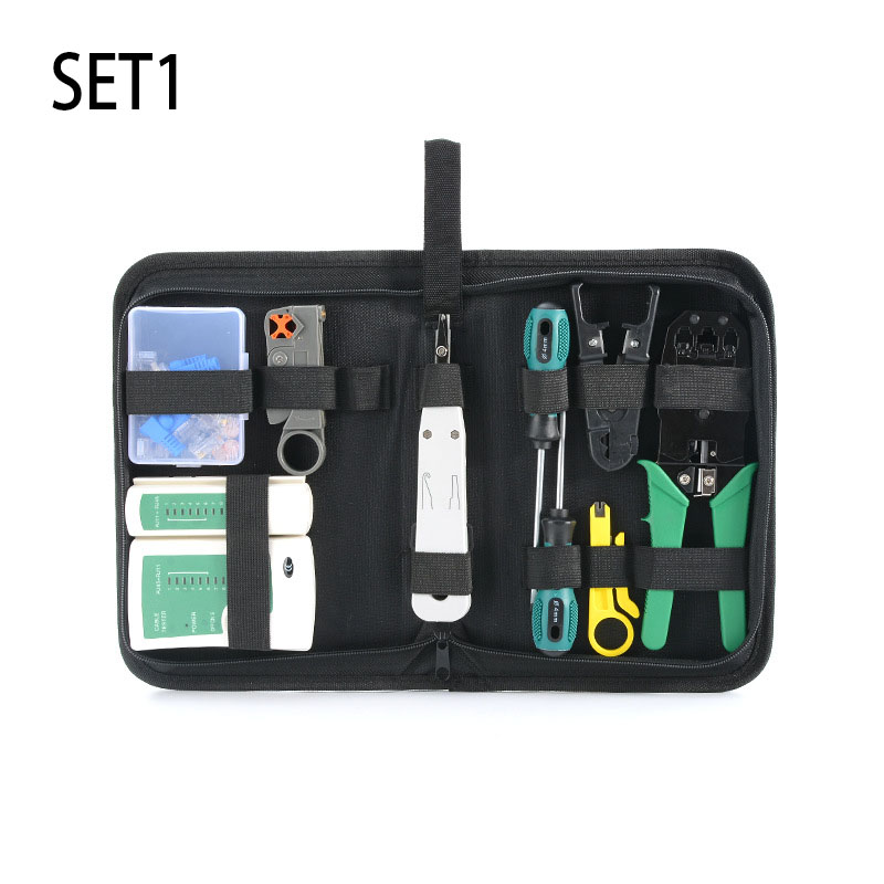 11 in 1 Computer Network Repair Tool Kit LAN Cable Tester Wire Cutter Screwdriver Pliers Crimping Maintenance Tool Set: black