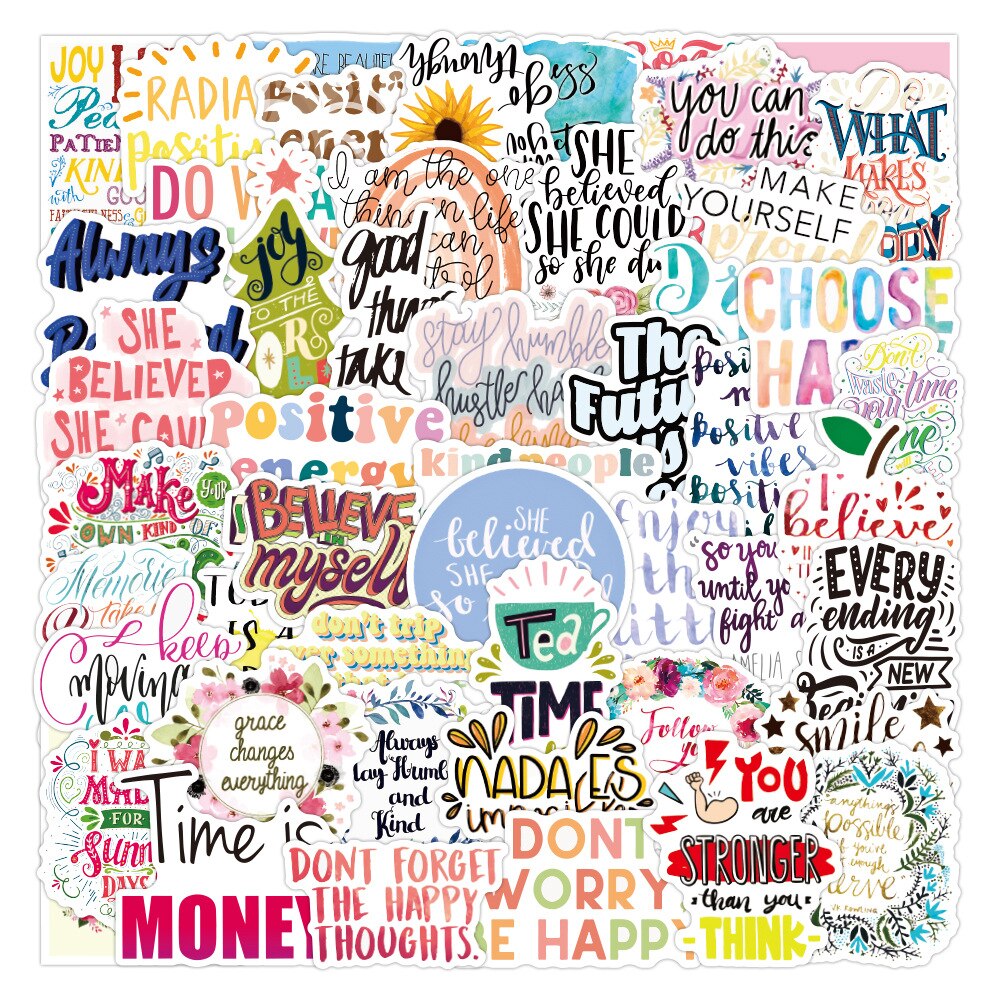 10/50Pcs Engels Letters Inspirational Quotes Cartoon Sticker Voor Laptop Computer Skateboard Case Helm Speelgoed Stickers