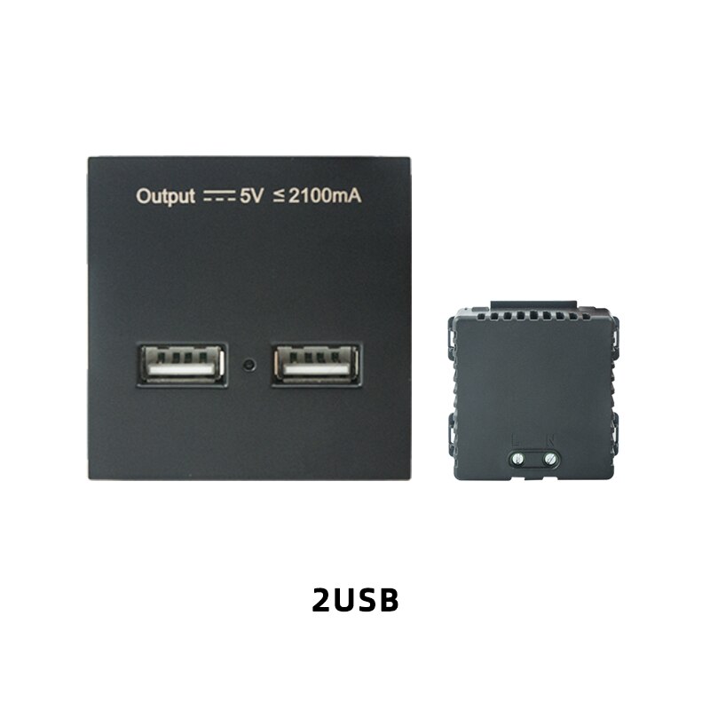Prise de courant murale Usb, UK US, panneau plastique noir, Module de bricolage, fonction clé, combinaison libre prises électriques prise electrique prise murale prise usb encastrable douille legrand prise murale usb: 2USB Recharging