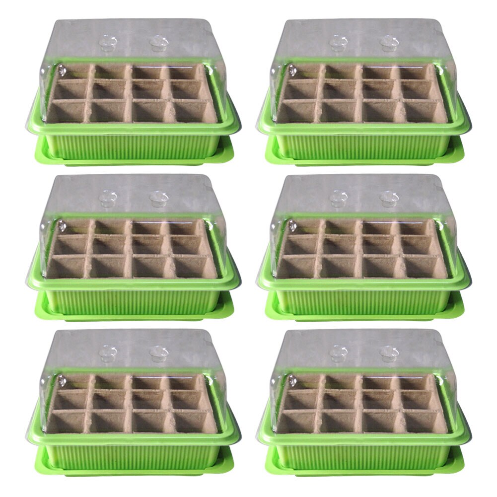 6PCS Mini Greenhouse Propagation Modiform Plug Plant Seed Tray with 12 Holes for Greenhouse Indoor Outdoor Green