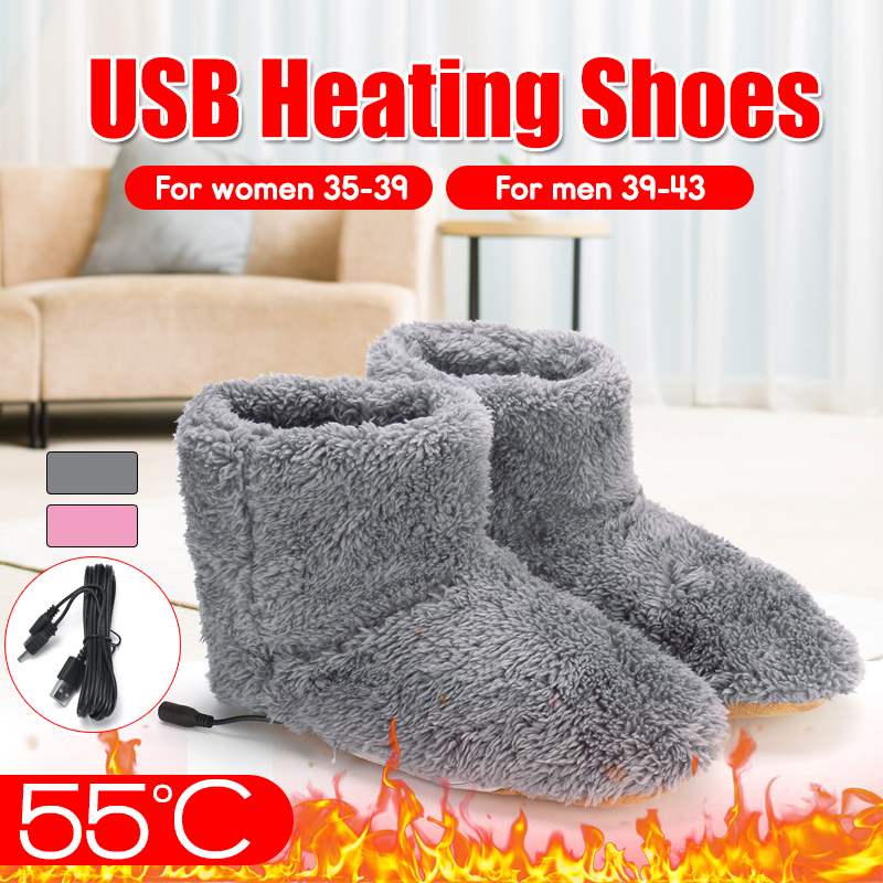 Winter USB Heizung Fuß Schuhe Plüsch Warme Elektrische Pantoffel Füße Beheizte Waschbar Paar Warme Schuhe Camping draussen Wasserdicht Schuh