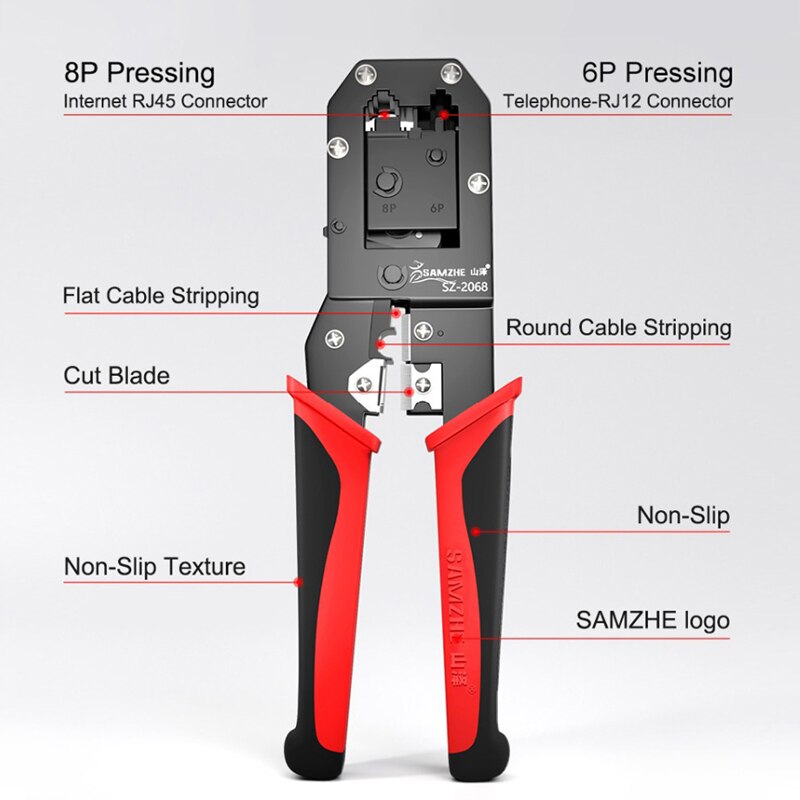 Samzhe Krimpen Tang Draad Tracker RJ11/12/45 Kabel Crimper Strippen Voor 6P/8P Ethernet En Telefoon kabel Maken