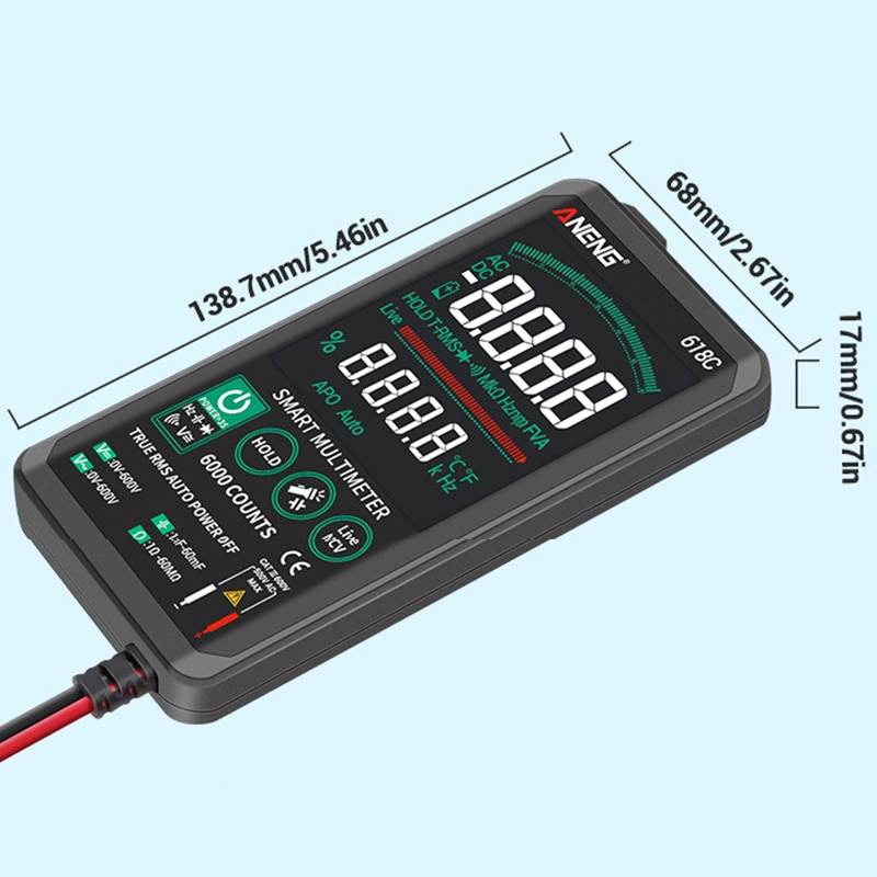 618C Digital Multimeter DC Analog Bar True RMS Auto Tester Transistor Capacitor NCV Testers Meter