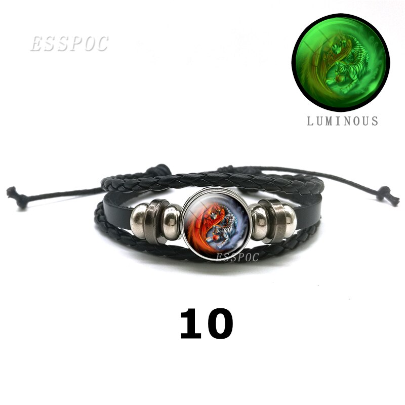 YinYang potins en cuir noir Bracelet lumineux rétro Tai Chi Kung Fu Logo bouton pression Bracelet hommes et femmes bijoux accessoires: 10