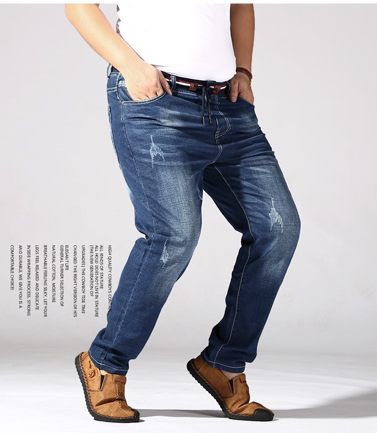 Jean grande taille élastique pour homme, pantalon ample, droit, extensible, bleu Denim, grande taille 8XL, printemps automne