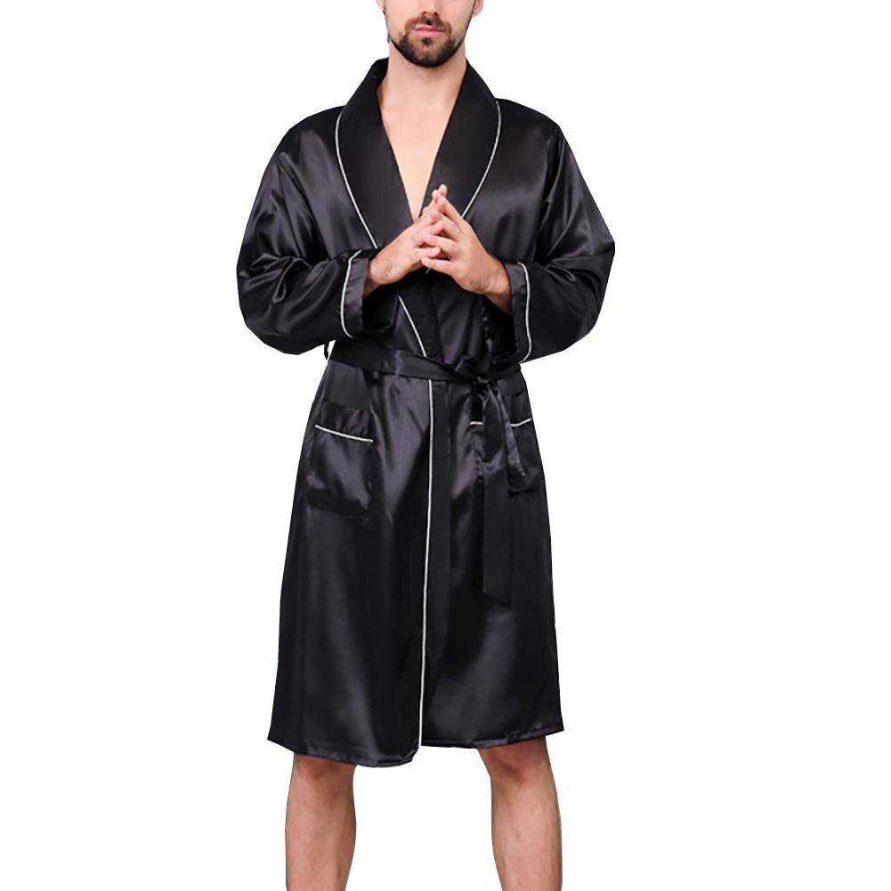 Robes d'été en Imitation soie pour hommes, avec poches, ceinture à la taille, Robe de bain, vêtements de nuit pour la maison, salon
