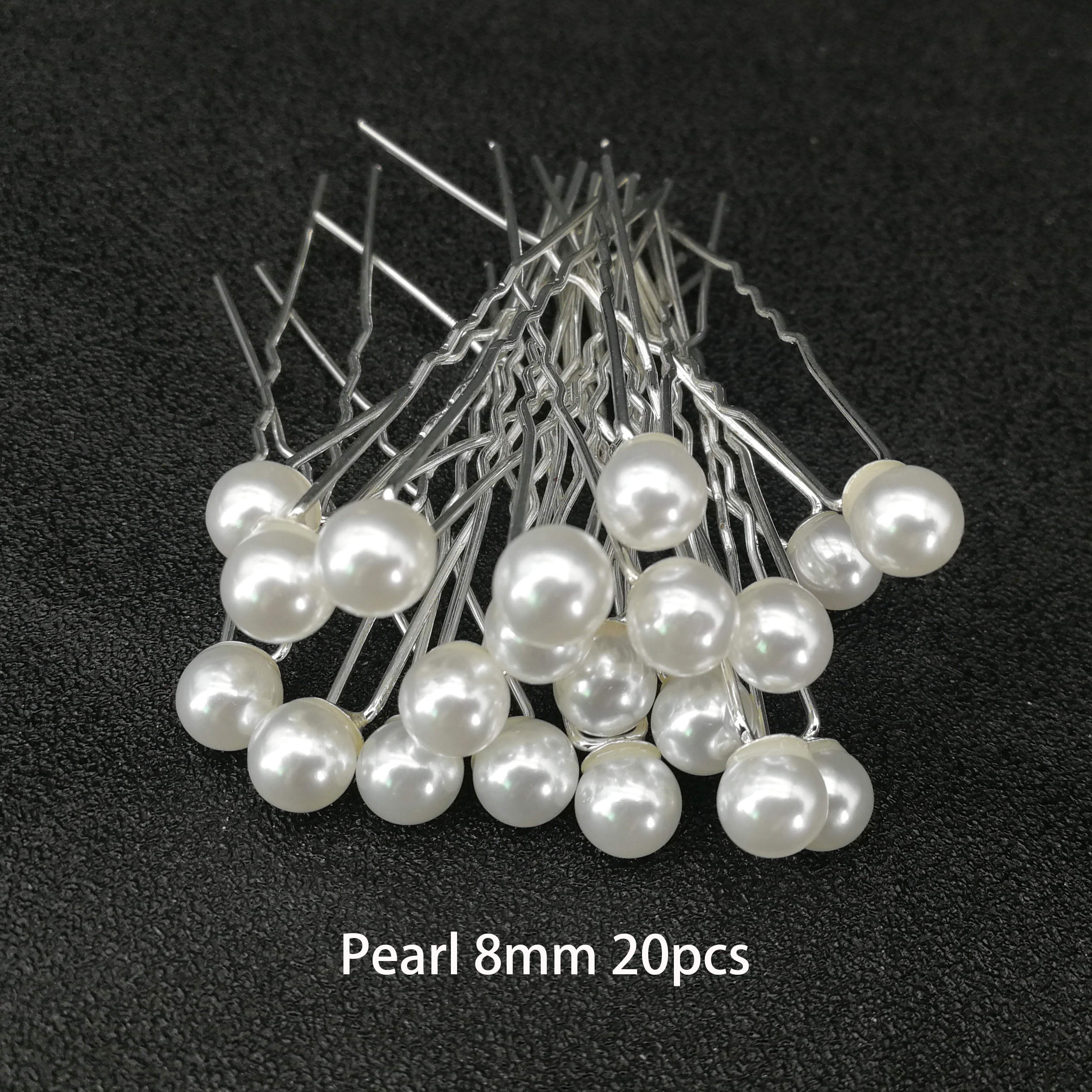 Women U Shape Flower Hairpins Metal Barrette Pearl Clip Wedding Bridal Hair Accessories Wedding Hairstyle Tools: Pearl 8mm 20pcs