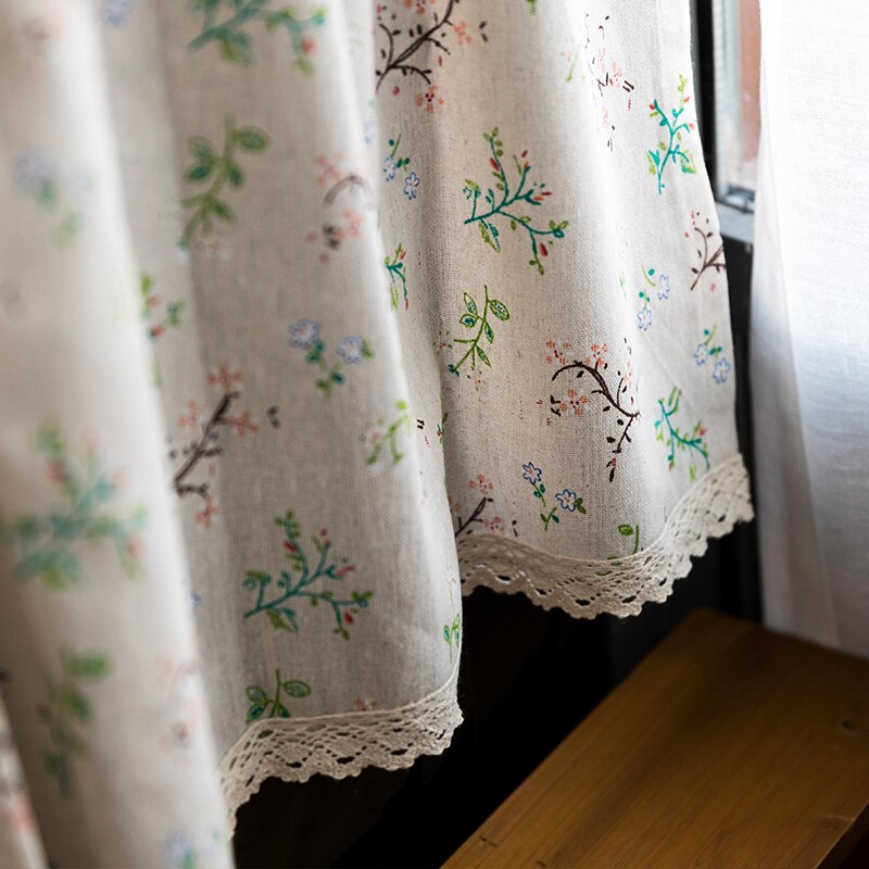 Cuisine courte en coton et lin de Style américain rustique avec rideau en dentelle