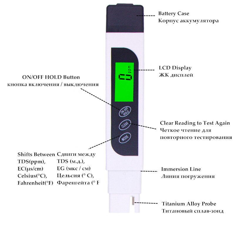 TDS Tester, EC meter, water meting tool, Functie 3 in 1, 0-4999ppm, 15% korting