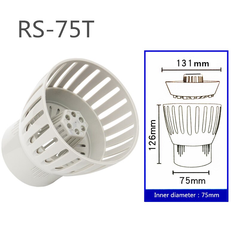 Antibloqueo de salida de aguas residuales, filtro para estanque de peces, cabezal de filtro para recoger hojas caídas, entrada de agua para estanque de peces Koi: RS-75T