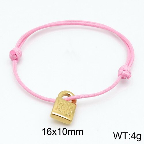 Women Men Silver Color Gold Stainless Steel key UNO de 50 Lock Black Red Blue Pink Cotton Rope Bracelet Jewelry: 9