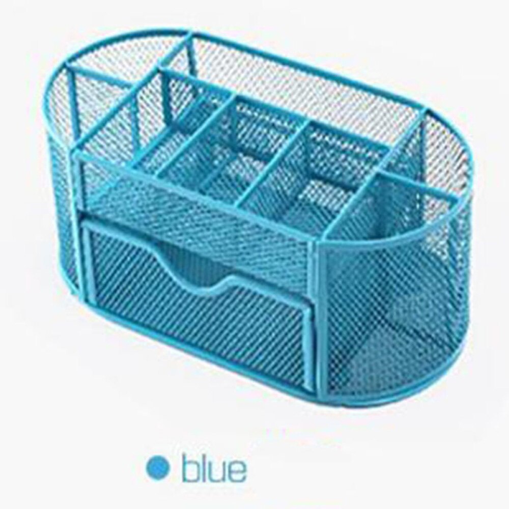 1pc skrivesaker i metall kosmetikk børste oppbevaring kontor skrivebord sett organisator blyantbeholder etui rekvisita papeleria hul: Blå