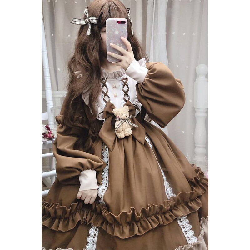 Gotisk lolita kjole kawaii viktoriansk goth klær til kvinner prinsesse kjole halloween kostymer til kvinner voksen kaffe blå fest