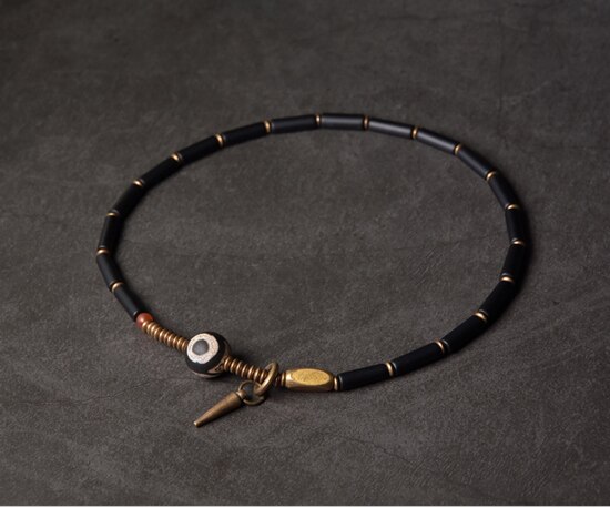 Perline tibetano Nero onice Del Braccialetto dell'annata Trasformati Rame Vajar Zen Gioielli di Guarigione Accessori di Protezione Delle Donne Degli Uomini