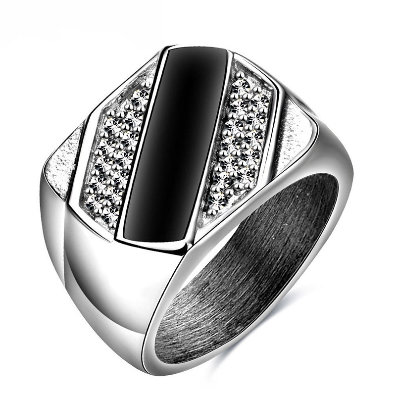 Retro Black Zirkoon Rvs heren Brede Ring Anniversary Engagement Wedding Ring: 10