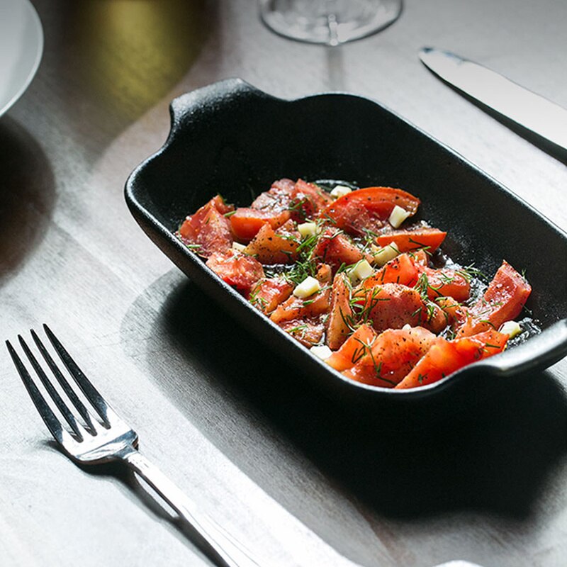 Black Ceramic Plate Microwaveable Square Food Dinnerware Plate Dessert Dish Crockery Pasta Pratos De Jantar Tableware GTJ50