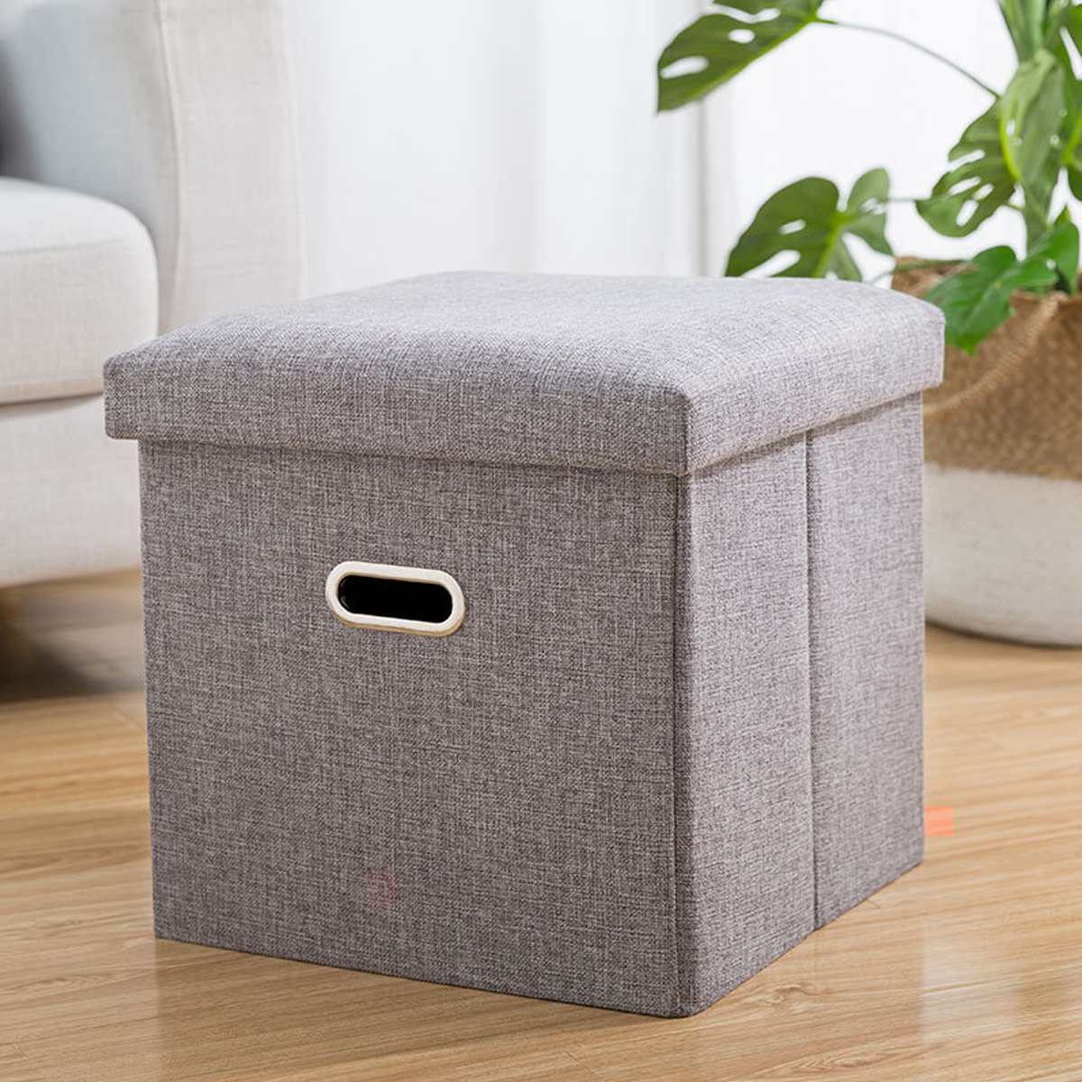 Household Portable Foldable Fabric Storage Stool Box Bench Small Sofa Multifunction Kid Chair Living Room Foot Stool 31x31x31cm: Gray