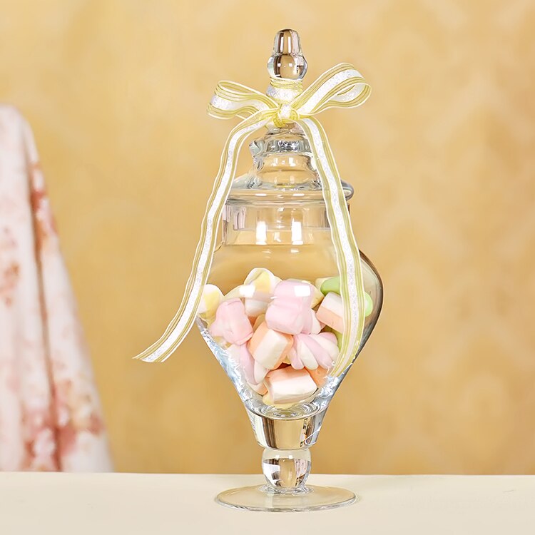 European Style Transparent Glass Candy Jar with Glass Cover Wedding Dessert Display Stand Home Candy Storage Tank