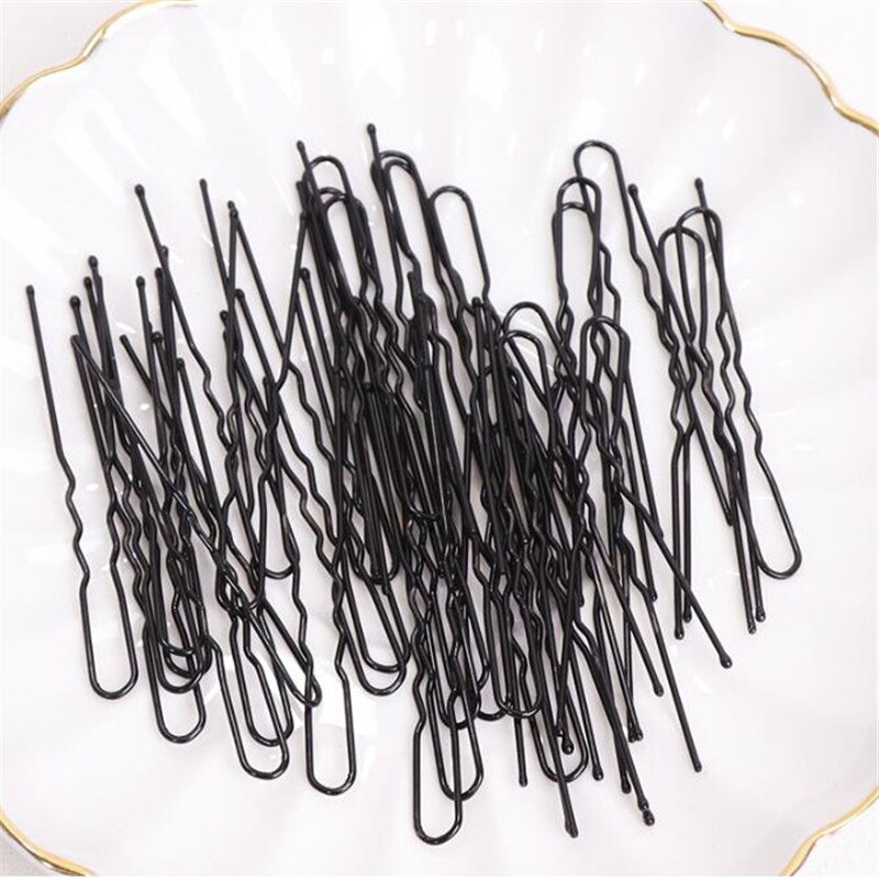 50 pçs 6 cm cabelo ondulado u-shaped bobby pin barrette salão de beleza grampo de aperto grampos de cabelo preto metal acessórios para o cabelo bun