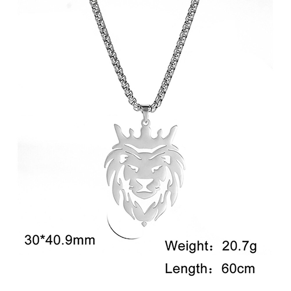 Stainless Steel Lion With King Crown Necklaces Animal Pendant Men's Box Chain Choker Necklace For Women Jewelry Party Men
