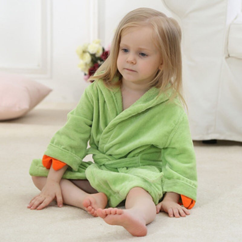 LZH Cartoon Children Robe Cotton Baby Bathrobe Long Sleeve Hooded Pajamas Kids Bath Robe Lovely Animal Boy Girls Robes Clothes: Green / M (4-6Y)