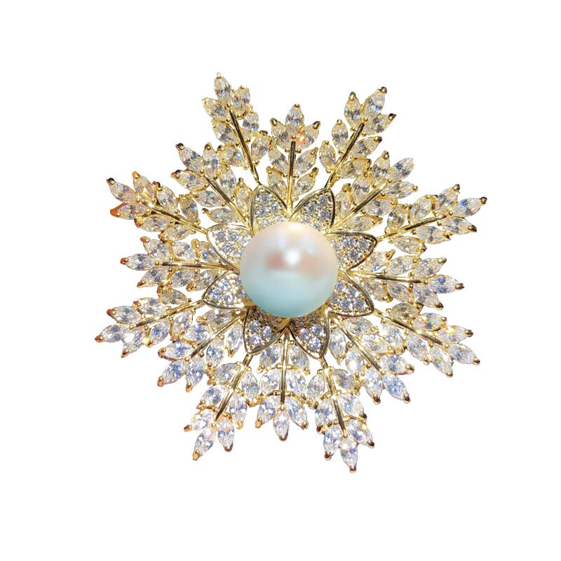 Broschen für damen, schneeflocken-süßwasserperlen-brosche, korsagenbrosche, vintage-zirkonia-anstecknadel, schalschnalle, accessoires