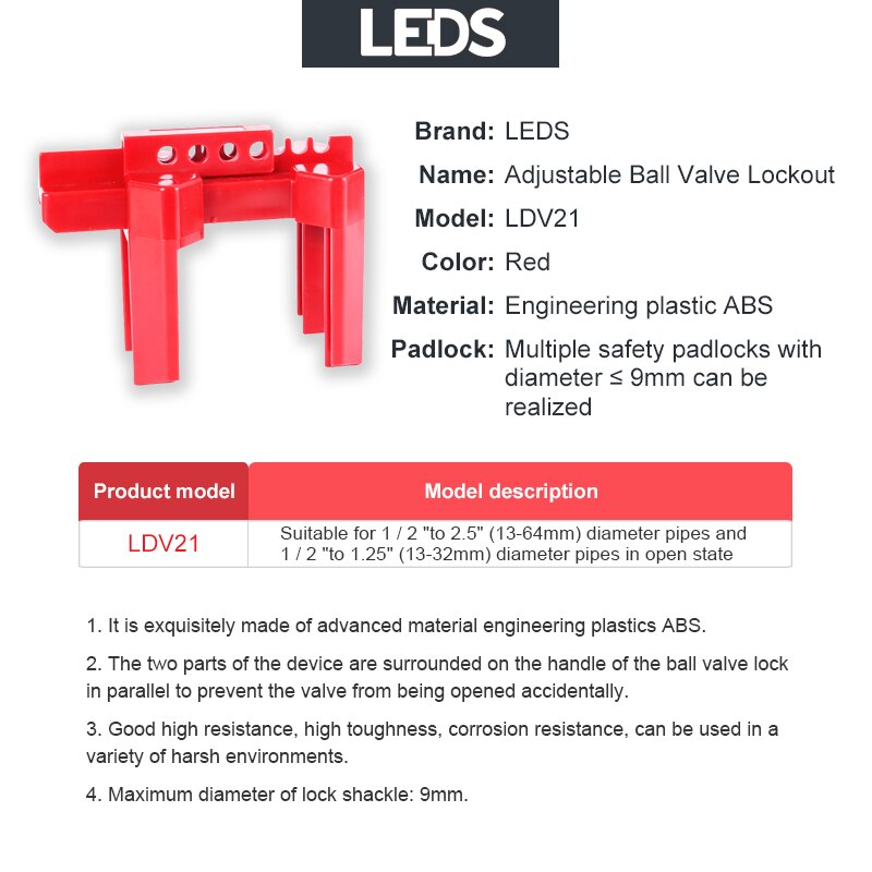 Verstelbare Kogelkraan Lockout Prinzing Tap Water Pijpleiding Ventiel Bal Handvat Open Isolatie Veiligheidsslot Loto Apparaten LDV21