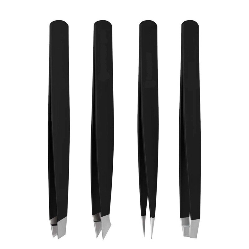 Øjenbryn pincet sæt  - 4- stykke daglige skønhedsværktøjer til hårfjerning, bedste præcision (sort)