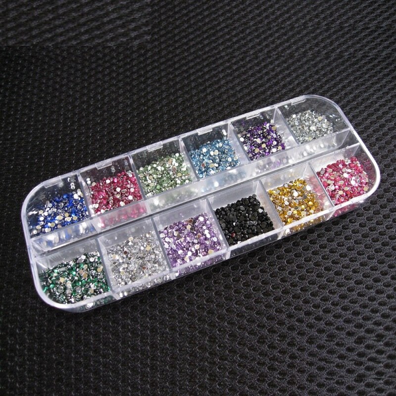 Joylove 3000Pcs 2Mm Steentjes Nagel Decoratie Ronde Kleurrijke Glitters Met Hard Case Diy Nail Art Decoraties