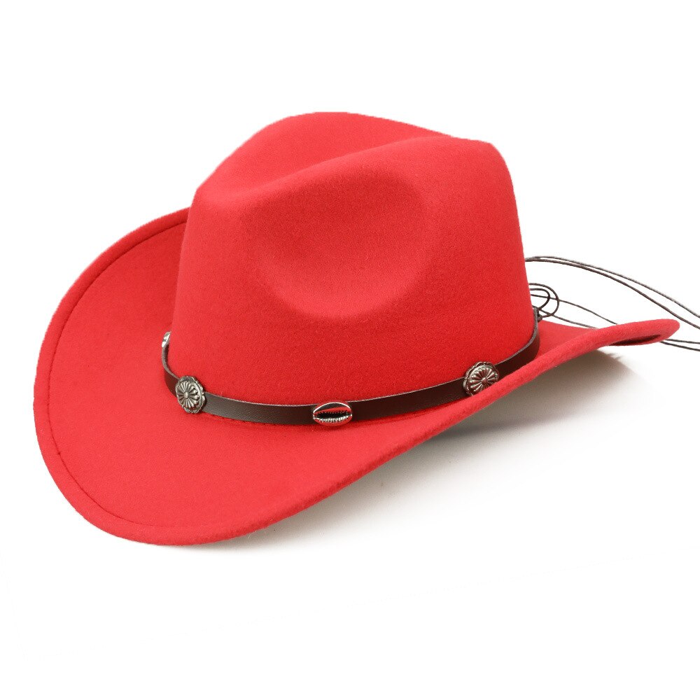 Uldfilt kvinder mænd vestlig cowboyhue med brede rand punk læder bælte jazz cap størrelse 57-58cm b88: 2