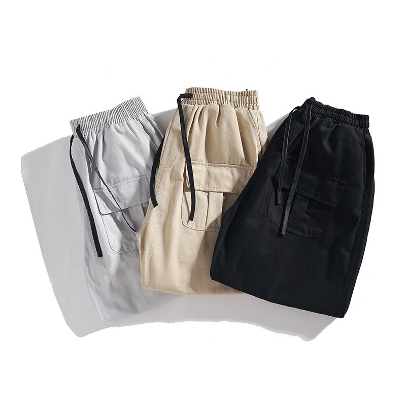 Fgkks merke herre last bukser trend mannlig stor lomme bomullsbukser herre snøringe løs ensfarget fritidsbukser