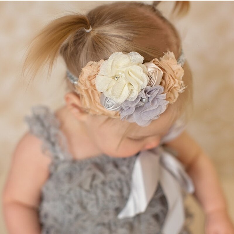 Baby Girl Chiffon Headband Flowers Pearl Hair Bands for Kids Girls Headwear Cute Headbands Diamond Hairbands Photography