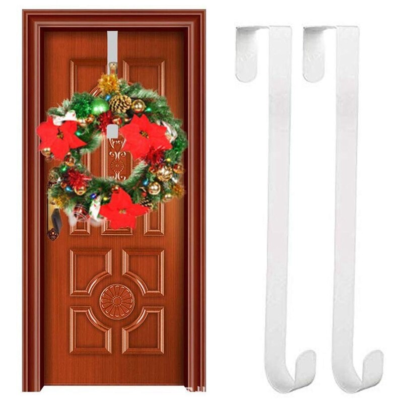 2 uds gancho de Metal para colgar la guirnalda sobre la puerta ganchos de Navidad soportes de guirnalda organizador de almacenamiento hogareño de temporada suspensión de la Corona para la parte delantera D