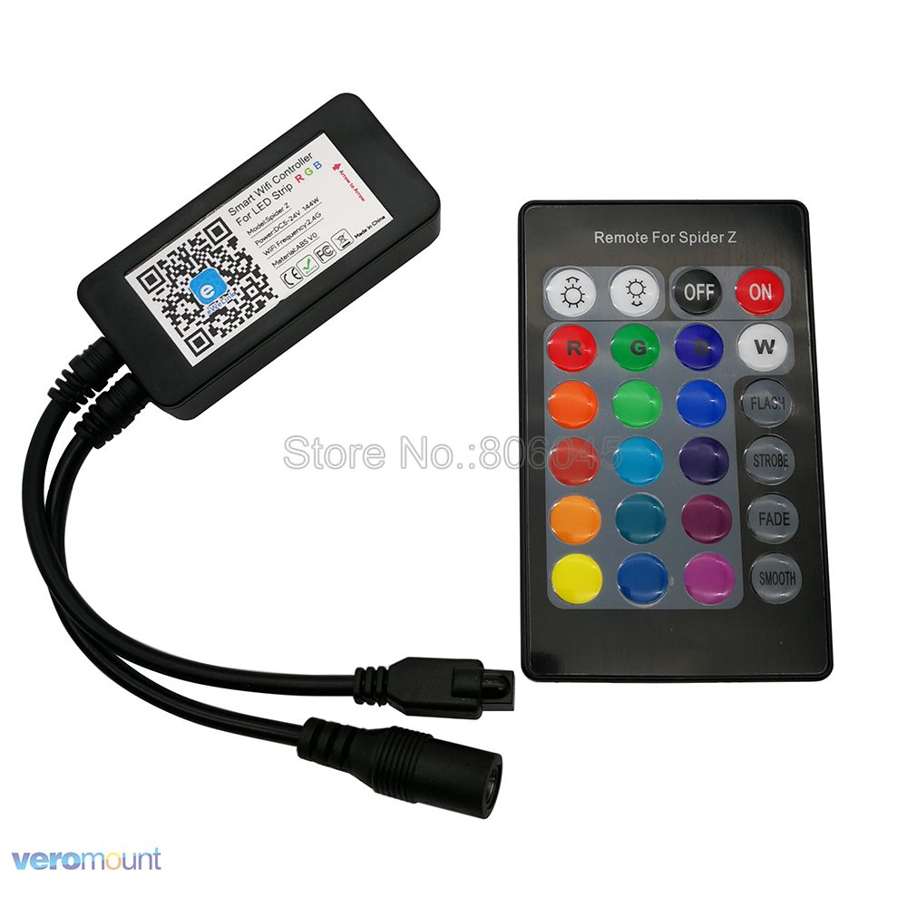 5m 12v 5050 fleksibelt ledet stripe sett rgb bånd  + 24 nøkkel ir fjernkontroll alexa google hjemme stemmekontroll (ewelink app) + strøm