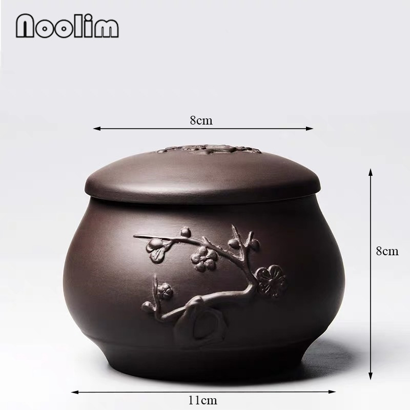 Botes de arcilla púrpura hechos a mano, frascos de especias sellados creativos, caja de almacenamiento de alimentos de cerámica con tapa, portátil, de viaje, Caddy de té Puer