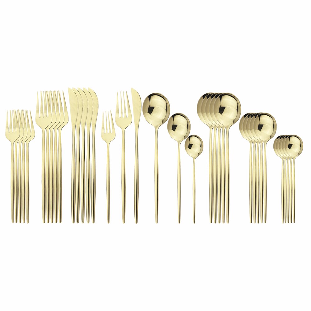 36 stk sort guld bestik sæt 18/10 rustfrit stål guld spisestel home western ske gaffel kniv bøf spisestel service sæt: Champagne