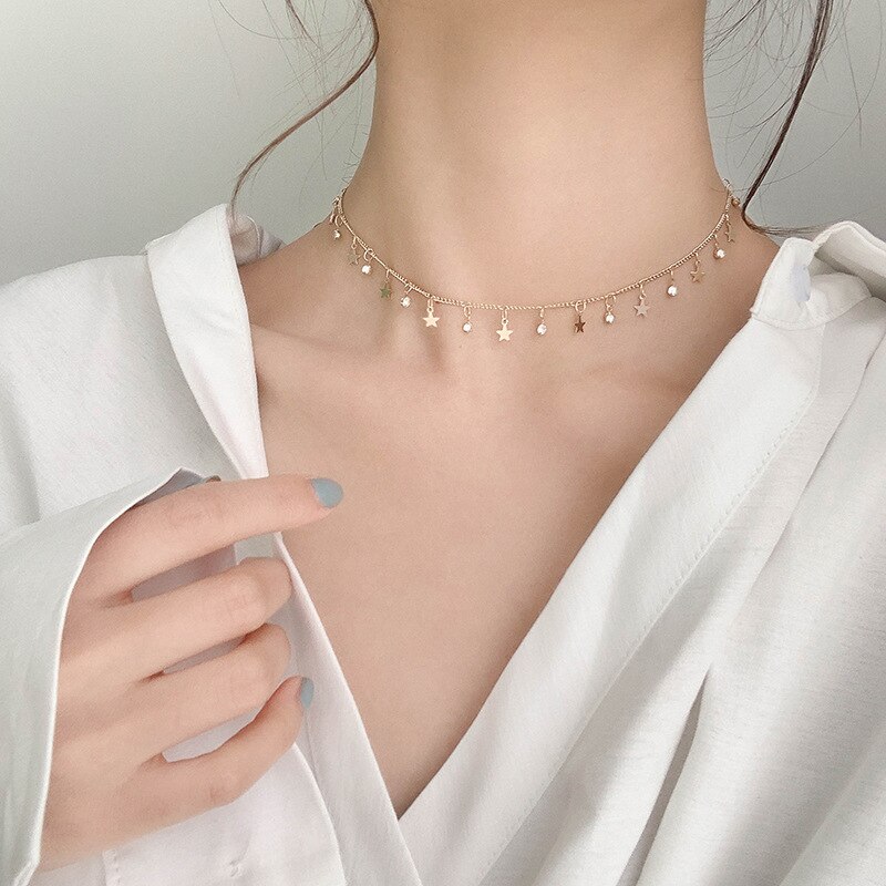 Double layer Chain Gold Choker Necklace Women Korean Style Pearl Pendant Necklace Jewelry Collar: N0021 gold