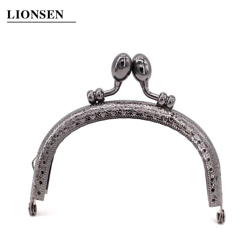 LIONSEN 9.5cm Bud Retro Round Metal Purse Frame Handle for Clutch Bag Coin Kiss Clasp Lock Antique Bronze Hardware Bag Accessory: Gun Black