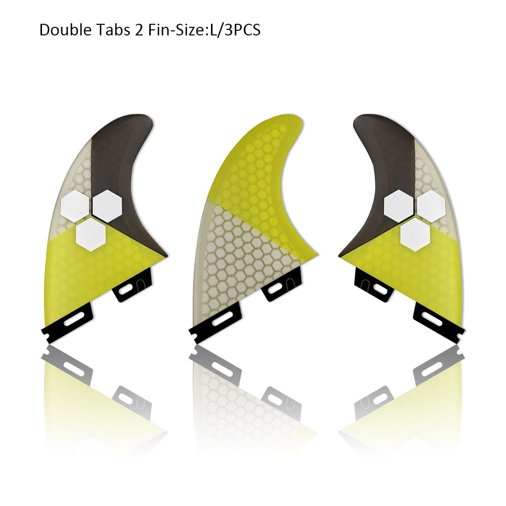 Juego de aletas de surf de fibra de vidrio, doble pestaña, 2 aletas para tabla de surf, color gris/amarillo/rojo,: YELLOW