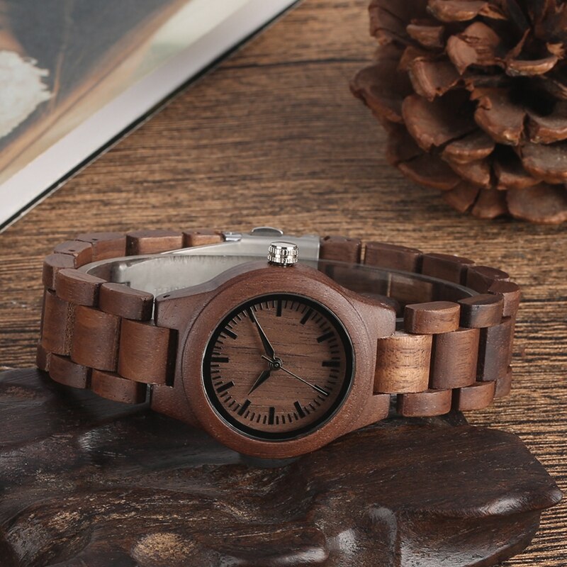 Einfache Reine Zifferblatt retro Nussbaum Holz Uhr Frauen Uhr Stunden Ganze Einstellbare Holz Handgelenk Damen Uhren für frau Montre Femme