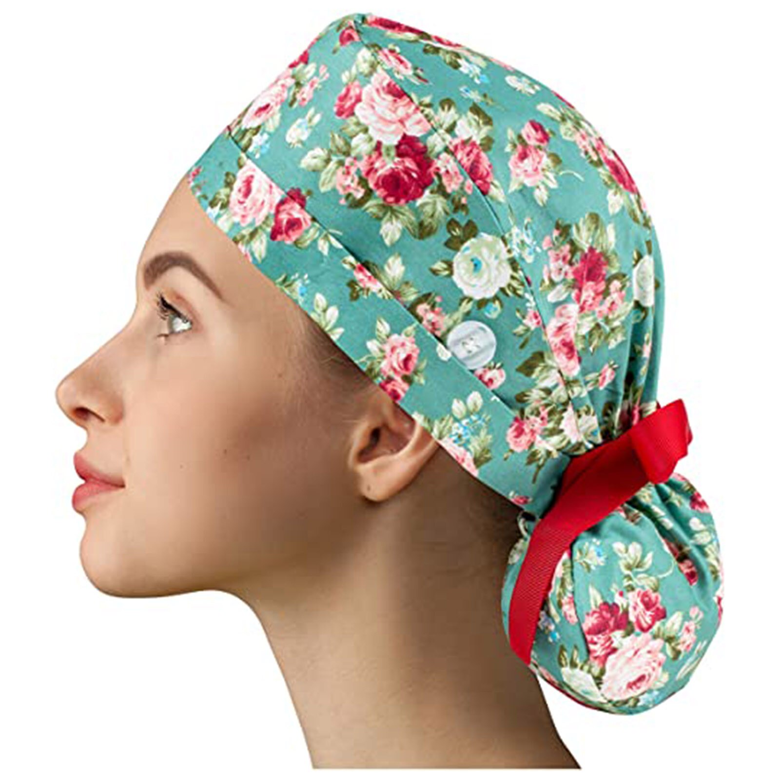 Vrouwen Lang Haar Werken Caps Met Knoppen Voor Masker Verstelbare Katoen Lint Stropdas Hoed Met Zweetband Scrub Cap Gorro Enfermera a2